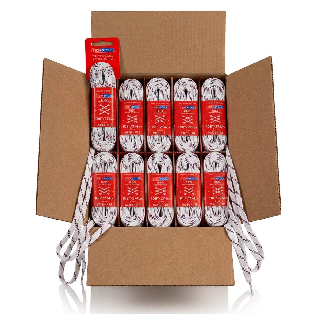 Tex-Style veters, RED Performance slanke gewaxte - doos 36 stuks